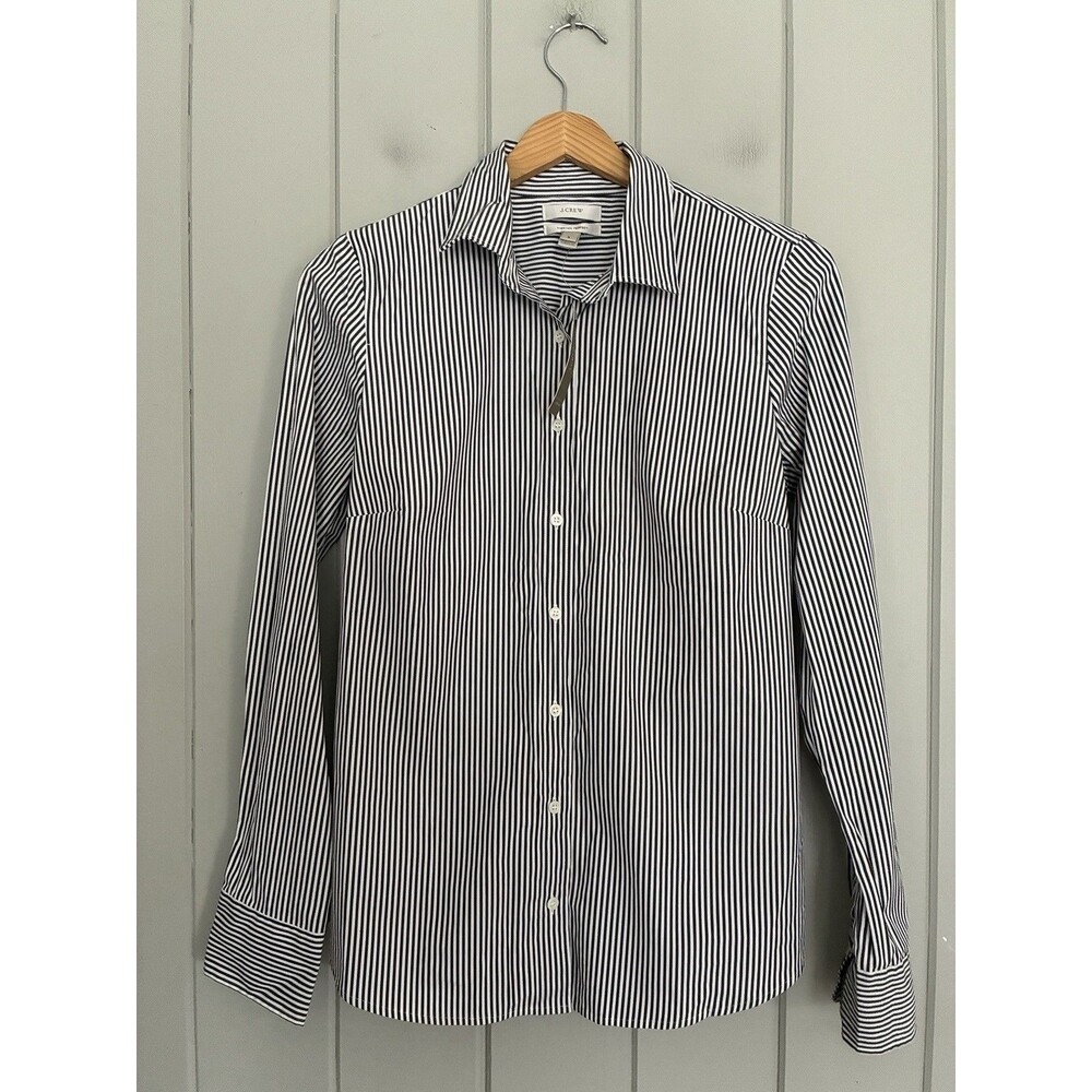 NWT J. Crew Stretch Perfect Button Down Shirt S Small Black White Striped 44175
